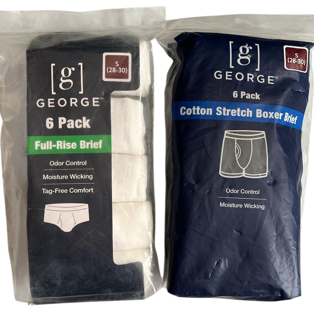 George 6-Pack White/Multicolor Cotton Stretch Boxer Brief, S (28-30)